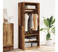 Ordellia Reclaimed Wood Look Wardrobe 80 x 50 x 200 cm Composite Wood Coat Rack with Clothes Rail, Shelf and Storage Space, Space Saving for Bedroom, Hallway and Dressing Room