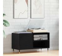 Ordellia Record Cabinet Black Oak Effect 85 x 38 x 48 cm Wood Material with 3 Shelves and Hinged Door, Media Storage for Living Room, Home Cinema and Tidy Storage