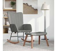 Ordellia Rocking Chair with Stool, Light Grey Velvet, Rocking Chair with Armrest and Backrest, Rocker Chair with Steel Frame and Wooden Skids, for Living Room, Reading, Relaxation and Rest