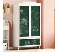Ordellia ROROS Chalkboard Wardrobe White Made of Wood Material, 90 x 45 x 165 cm, with Drawer, 4 Shelves, 2 Hinged Doors, Space for Children's Room, Hallway and Tidy Storage