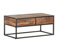 Ordellia Rough Acacia Wood Coffee Table 90 x 50 x 40 cm with Iron Base and 2 Drawers, Living Room Table with Natural Finish for Storage in the Living Room and Study