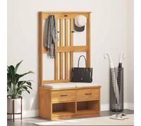 Ordellia Sandnes Coat Stand Solid Pine Wood 87 x 40 x 159.5 cm 3 Drawers 2 Open Compartments 5 Hooks Hallway Bench with Storage Space for Entrance Area and Hallway