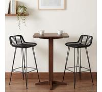 Ordellia Set of 2 Black Rattan Steel Bar Stools 44 x 46 x 91 cm with Backrest and Footrest for Kitchen, Dining Room, Counter, Cooking Island and Indoor