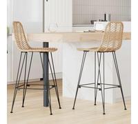Ordellia Set of 2 Rattan and Iron Bar Stools with Backrest and Footrest, 44 x 52 x 111 cm, Natural, for Kitchen, Dining Room, Counter, Cooking Island and Bistro