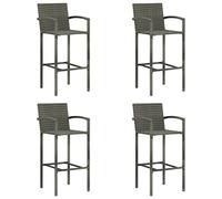 Ordellia Set of 4 Grey Poly Rattan Bar Stools Weatherproof PE Rattan with Powder Coated Steel Frame Armrests and Footrest for Kitchen, Counter, Bistro, Patio, 110 kg per Seat