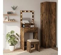 Ordellia Smoked Oak Dressing Table Made of Wood Material 50 x 41 x 135 cm with LED Lighting, Mirror, Storage, Storage Space and Shelf for Bedroom and Dressing Room