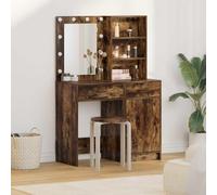 Ordellia Smoked Oak LED Dressing Table Set with Acrylic Mirror, 2 Drawers, 3 Shelves, USB Lighting for Bedroom and Dressing Room