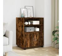 Ordellia Smoked Oak Rolling Cabinet with 4 Wheels, 60 x 48 x 81 cm, 2 Brakes, Open Compartments and Door Compartment for Office, Home Office, Archive and Storage