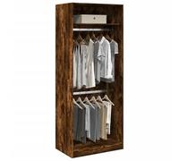 Ordellia Smoked Oak Wardrobe, 80 x 50 x 200 cm, Wood Material, Clothes Rail, Shelf, Storage Space, Space Saving for Bedroom, Hallway and Dressing Room, Organiser with Wall Mount