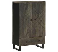 Ordellia Solid Mango Wood Highboard 60 x 33 x 100 cm, Black with Grey Finish, Metal Feet, Storage Space, Door, Living Room Furniture for Tidy, Home Theater and Media Storage