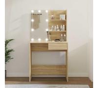 Ordellia Sonoma Oak Dressing Table with LEDs, Vanity Table, Vanity Table with Mirror and Drawer, Lighting, Storage, Storage Space, Modern, 74.5 x 40 x 141 cm