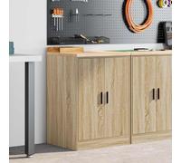 Ordellia Sonoma Oak Garage Storage Cabinet 60 x 51 x 85 cm with 2 Compartments and Solid Pine Wood Worktop for Workshop, Storage Room, Garage and Office