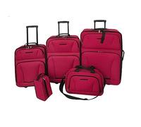 Ordellia Travel Set 5-Piece Red Polyester with PVC Coating, 2 Wheels per Trolley, Telescopic Handle, Travel Bag and Toiletry Bag for Holidays, Business Trips and Weekend Trips