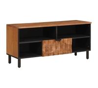 Ordellia TV Lowboard, TV Cabinet Made of Solid Mango Wood with Acacia Brown Finish, 100 x 33 x 46 cm, 1 Drawer, 2 Shelves, Storage Space for Living Room and Home Cinema