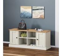 Ordellia VIGO Shoe Bench Solid Pine Wood with Wax Finish 106 x 35 x 45 cm Hallway Bench with 4 Compartments 2 Doors Storage Space for Entrance Area, Wardrobe and Hallway White