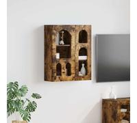 Ordellia Wall Cupboard Smoked Oak Made of Wood Material 59 x 20 x 71.5 cm, 6 Shelves, Wall Mounted for Kitchen, Bathroom, Hallway, Living Room with Storage Space and Easy-Care Surface