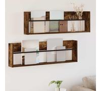 Ordellia Wall Mounted Magazine Shelf, Pack of 2, Smoked Oak Made of Wood Material, 100 x 12 x 30 cm, Magazine Rack for Living Room, Office, Hallway and Waiting Room, Indoor with 40 kg Load Capacity