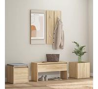 Ordellia Wardrobe Set Sonoma Oak Wood Material with Hallway Bench Mirror and Drawer Box 80 x 30.5 x 40 cm for Entrance Hall Bench Storage Space