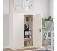 Ordellia White Powder Coated Steel Filing Cabinet 90 x 40 x 140 cm 3 Shelves Lockable Doors with 2 Keys for Office, Home Office, Law Firm and Archive for Safe Storage