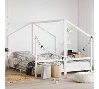 Ordellia White Solid Pine Cot Bed 2 x 90 x 200 cm Bed Frame with Plywood Slats and Curtain Frame for Children from 4 Years Old, Quiet Sleep in the Nursery