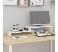 Ordellia White Solid Pine Monitor Stand, Height Adjustable from 52 to 101 cm, 22 x 14 cm Shelf for Desk, Workplace and Home Office with Storage Space