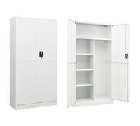 Ordellia White Steel Locker Cabinet 90 x 40 x 180 cm with 2 Doors and 4 Shelves, 3-Point Locking, 90 kg Load Capacity, for Office, Home Office, Archive, Storage and Organisation