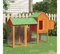 Ordellia Wooden Chicken Coop Brown 193 x 65 x 117 cm with Nesting Box, Sleeping Area, Ramp, Extendable Tray, Wire Mesh and Waterproof Roof for Chickens, Rabbits, Birds in the Garden