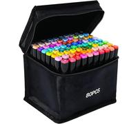 Ordeluxe 80 Alcohol Markers - Set of 80 Colours, Double Tip 1 mm + 6 mm, Quick Drying 1 Second, Non-Toxic Ink, Carrying Case, for Drawing, School, Comics and Creative Hobbies