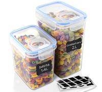 Ordeluxe Cereal Storage Containers Set - Airtight Food Storage Container - Food Grade BPA Free Dispenser with Flip Top - Kitchen Pantry Organiser - Ideal for Cereal, Snacks & More - 2L & 1.4L, 2pcs