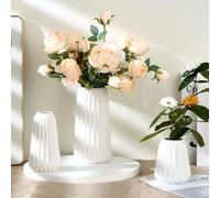 Ordeluxe Decorative Vase - Set of 3 White Ceramic Vases, Large Vase and Small Vase, Flower Vase, Pampa Vase, Ceramic Vase, White Vase Perfect for Home Decoration, Living Room Decoration, Decorative