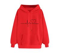 Order Again From My Recent Orders Oversized Sweatshirt Women Plus Size Sleeved Long Hoodie Pullover Print Casual Women's Sweatshirt Top Tops Women's Invite only Deals Prime (Red, XXL)