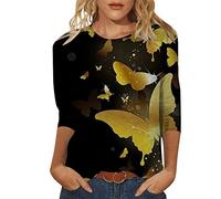 Order Again from My Recent Orders Tops for Women UK Summer Women's Round Neck Seven Point Sleeve T Shirt Butterfly Print Fit T Shirt Casual Soft and Clearance Mystery Box Amazon Returns