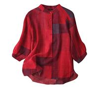 Order Again from My Recent Orders Womens Oversized Tshirts Women's Spring and Summer Round Neck Button Print Cotton Texture Cotton Shirt Plus Size Offers of The Day for Women Red