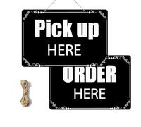 Order Here and Pick Up Here Signs Double-Sided Order Here Sign with 4 Twines Pick up Here Signs for Restaurants Cafes and Bars Bakery Ice Cream Retail Decor (rectangle)