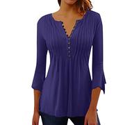 Order Placed Me 2024 Oversized Shirt Women Women's Spring and Summer Seven Minutes of Bell Sleeve V Neck Pressed Pleated Solid Color Button Clearance Order History My Account 2024 Purple