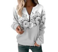Order Placed Me 2024 Tunic Sweatshirt for Women UK Women's Sweatshirt Pullover Vintage Sports Basic Quarter Zip Denim Blue White Yellow Lightning Deals of The Day (Grey, XXL)