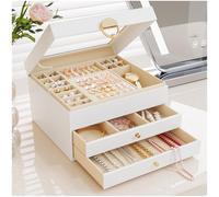 OrderlyGo Large Jewellery Box with 2 Drawers, Modern 3-Tier Jewellery Organiser Storage with Clear Lid & Velvet Lining -Tangle-Free Storage for Necklaces, Bracelets, Earrings, Cloud White