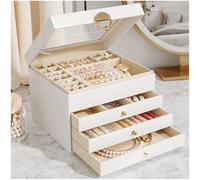 OrderlyGo Large Jewellery Organiser and Storage Box, 4-Layer with Clear Lid & Velvet Lining -Tangle-Free Storage for Necklaces, Bracelets, Earrings, Cloud WhiteMatt White