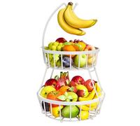 OrderlyGo Thicken Fruit Bowl Basket with Banana Hanger - Durable Detachable Kitchen Countertop Organizer for Fruits, Vegetables, Snacks, Metal Wire Countertop Storage Basket for Kitchen (White)