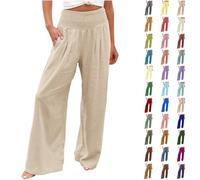 Orders Placed by Me Linen Trousers for Women UK Solid Summer Pants Elastic High Wasit Palazzo Pants Ladies Wide Leg Long Lounge Pants Loose Casual Trousers Black of Friday
