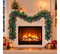 Ordfingo Christmas Garland with Lights, 9FT/2.7M Artificial Xmas Garland | 50 Multicolor LED String Lights, Christmas Garland Decoration with Pinecones for Mantle, Fireplace, Stairs,Indoor & Outdoor