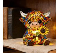 ordinarYone Sunflowers and cow night light, art animal sculpture desktop decoration, retro home decor.
