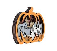 ordinarYone Wooden Carving Pumpkin Sculpture Harvest Festivals Home Decors Thanksgiving Tabletop Tiered Tray Ornament