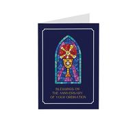 Ordination Anniversary Greeting Card w/ Envelope - Stained Glass Christian Design with Blessing Message - Premium Religious Card Made in USA by Family-Owned Business, 5x7 inches (Anniversary- Stained