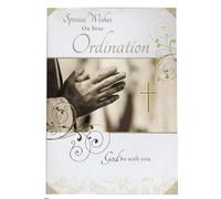 Ordination Card for Priest, Deacon, Minister - Religious Special Wishes & Blessings Prayer Cross & Scroll Design Greeting Card