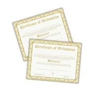 Ordination Certificate for Minister 30pk 8.5x11” Gold Border Ministry Recognition Online Church Catholic Christian Deacons to Frame New Member