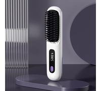 ordless Hair Straightener Brush, Portable Rechargeable Straightening Iron Comb, with LED Display, 2 in 1 for Straightening and Curling,for Women’s Short & Long Hair (White)