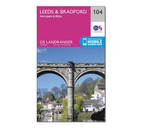 Ordnance Survey Landranger 104 Leeds & Bradford, Harrogate & Ilkley Map With Digital Version, Pink One Size