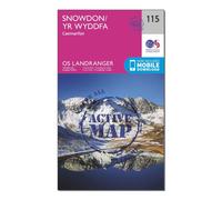 Ordnance Survey Landranger Active 115 Snowdon & Caernarfon Map With Digital Version, Pink One Size