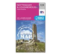 Ordnance Survey Landranger Active 129 Nottingham & Loughborough, Melton Mowbray Map With Digital Version, Orange One Size